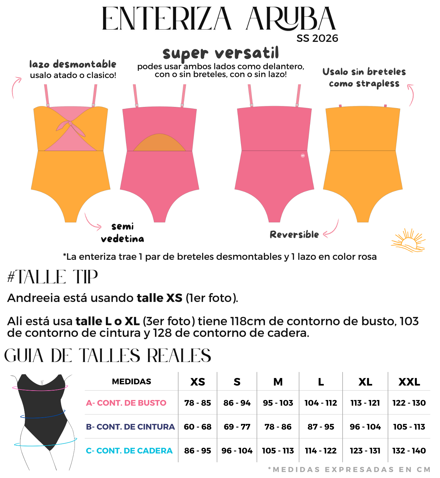 enteriza reversible rosa y naranja